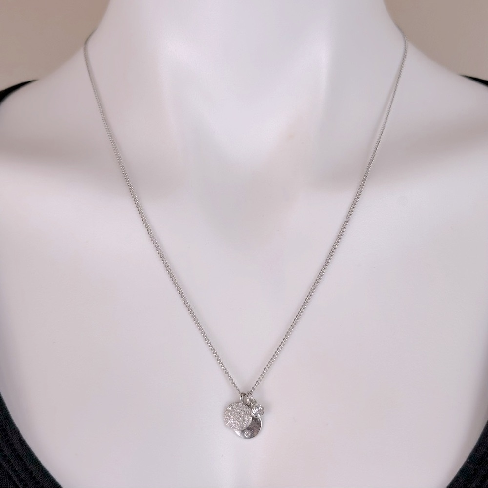 Banana Republic Silver Triple Pendant Pave Crystal Necklace